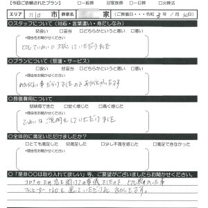 川口市　家族葬のお客様の声